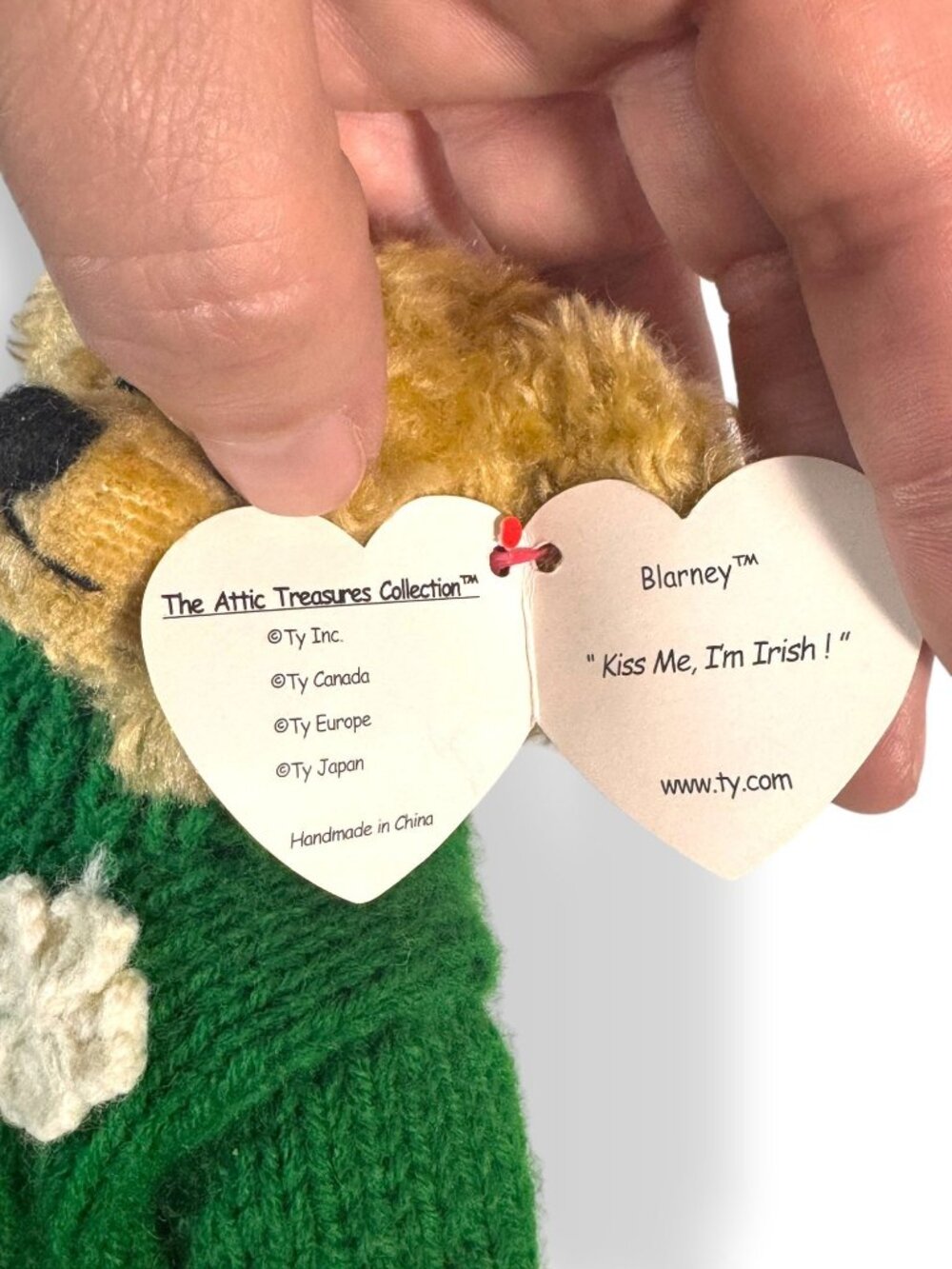 Ty Vintage Teddy Bear With Green Shamrock Sweater - Blarney 1993 - Picture 8 of 9